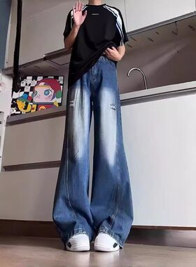 网络图 2124 浅蓝色 深蓝色 半松紧腰S-3XL2025年潮牌设计感嘻哈