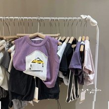 H001  儿童背心夏季男童绿色新款字母休闲简约背心潮牌无袖上衣