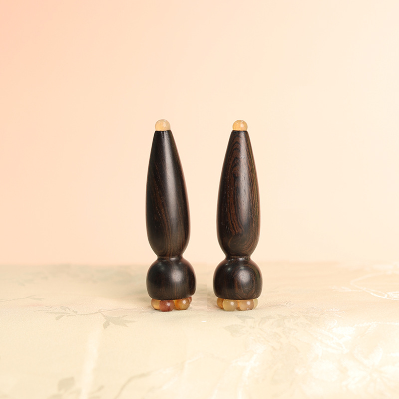 紫光檀木双面羊角眼刮按摩器小莲蓬眼部拨筋棒户外便携家用按摩棒