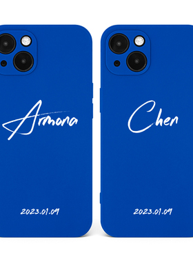 克莱因蓝iPhone15pro手机壳适用情侣定制任意机型苹果14promax小众高级感安卓13mini文字定制