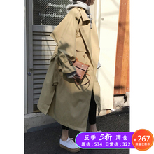 双排扣宽松长款 大衣潮 外套收腰系带薄款 新款 卡其色风衣女春装 韩版