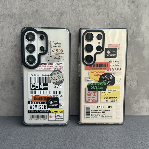 适用三星S26U/S25U创意标签手机壳S24U/S23U双色防摔保护套Galaxy S26U简约个性透明软壳