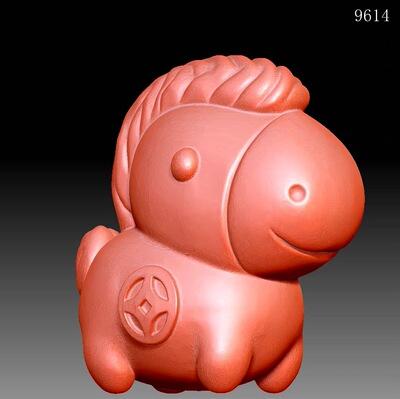 9614生肖马马上有钱圆雕图雕刻机3D打印素材STL格式模型图OBJ精雕