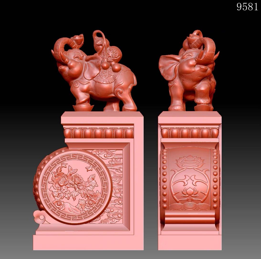 9581翘象牡丹门墩石雕圆雕图雕刻机3D打印素材STL格式模型图OBJ,商务/设计服务,2D/3D绘图,淘宝优惠券,粉丝福利购,淘宝优惠卷