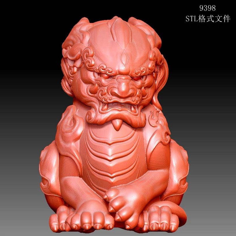 狮子蹲貔貅圆雕图雕刻机3D打印素材STL格式模型图OBJ精雕水晶雕刻