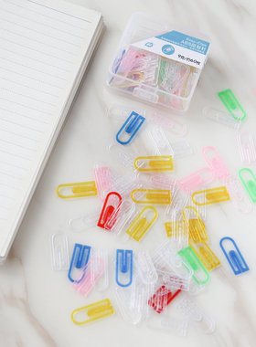 Otaku 韩式创意文具配件 糖果色塑料防锈盒装回形针别针扣针书签