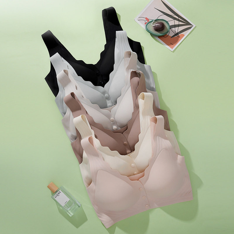 薄款大码哺乳文胸背心式聚拢防下垂前开扣文胸无钢圈孕妇哺乳内衣