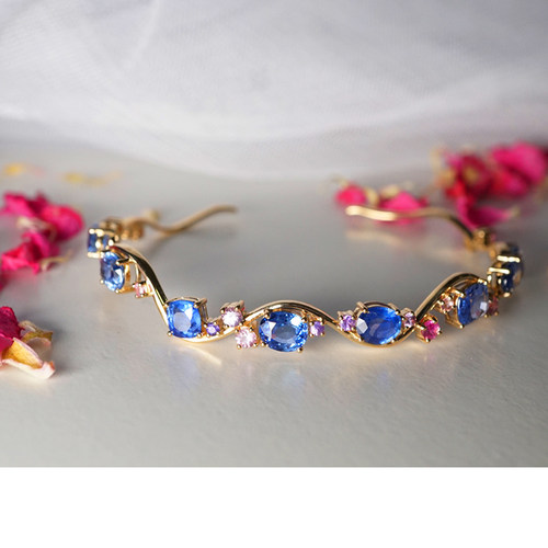 天然蓝宝石18k金手镯定制