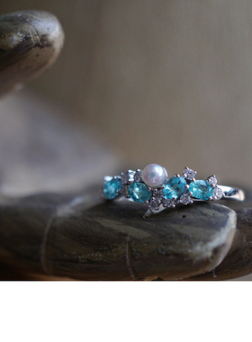 伊一/天然帕拉伊巴戒指 18k金配钻Akoya 原创设计/InColor 彩定制