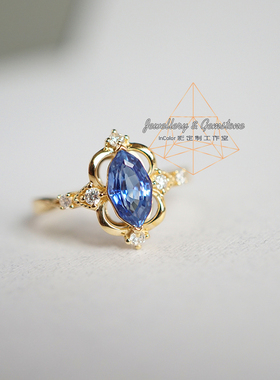 归梦/天然蓝宝石 18k金配钻石戒指 原创鉴赏/InColor彩定制