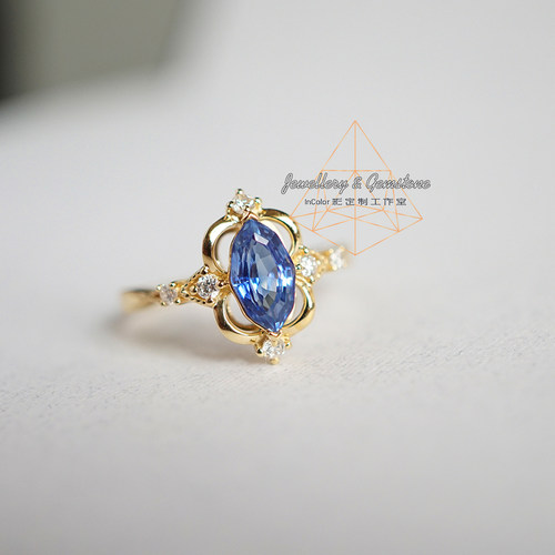 InColor彩戒指天然蓝宝石18k金