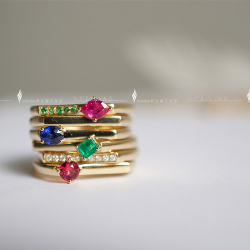 一念之间 /天然红蓝宝石祖母绿尖晶石 k金戒指/InColor彩定制原创