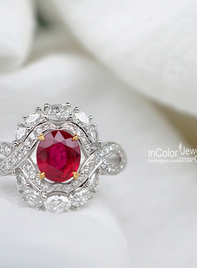 悸动/天然红宝石缅甸鸽血红18k配钻戒指 高定收藏/InColor彩定制