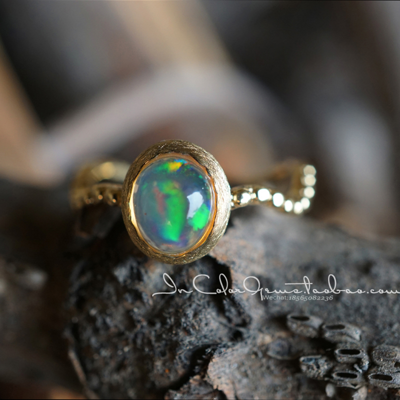 拉丝天然墨西哥欧泊戒指定制