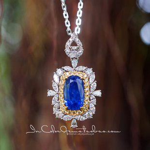 静守时光/天然蓝宝石吊坠 18k金配钻 高定原创款/InColor彩定制