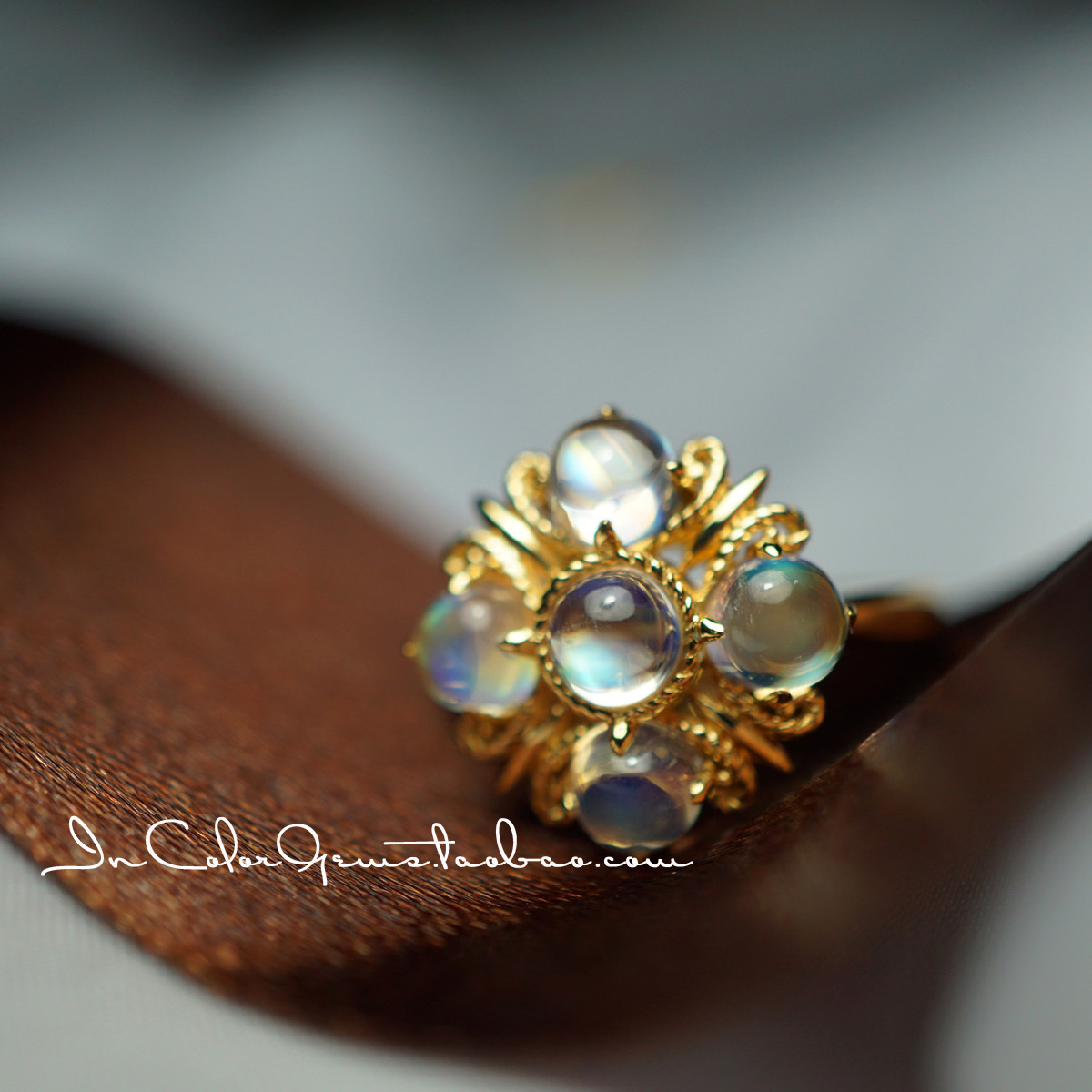 天然月光石k金复古戒指