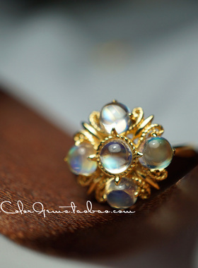 繁光/天然异色月光石18k金戒指 原创复古/InColor彩定制