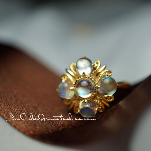 天然月光石k金复古戒指