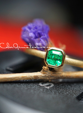 简约·经典/天然祖母绿戒指 喷砂工艺 18k金戒指/InColor彩定制