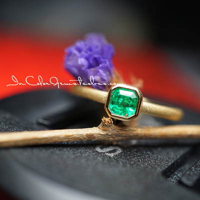 天然喷砂k金祖母绿戒指定制