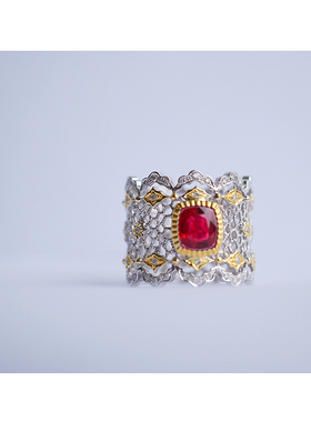 布契拉提/天然缅甸红尖晶石戒指k金配钻 高端珠宝/InColor彩定制