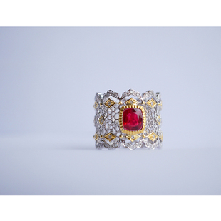 布契拉提/天然缅甸红尖晶石戒指k金配钻 高端珠宝/InColor彩定制