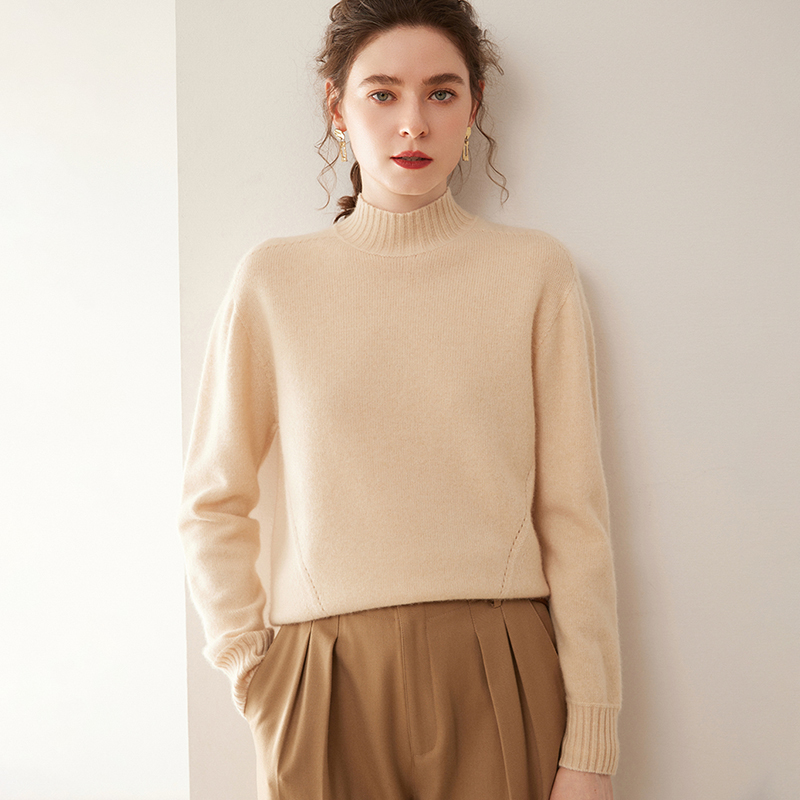 2024秋冬新款羊绒衫女半高领纯色宽松软糯毛衣时尚百搭羊毛衫打底