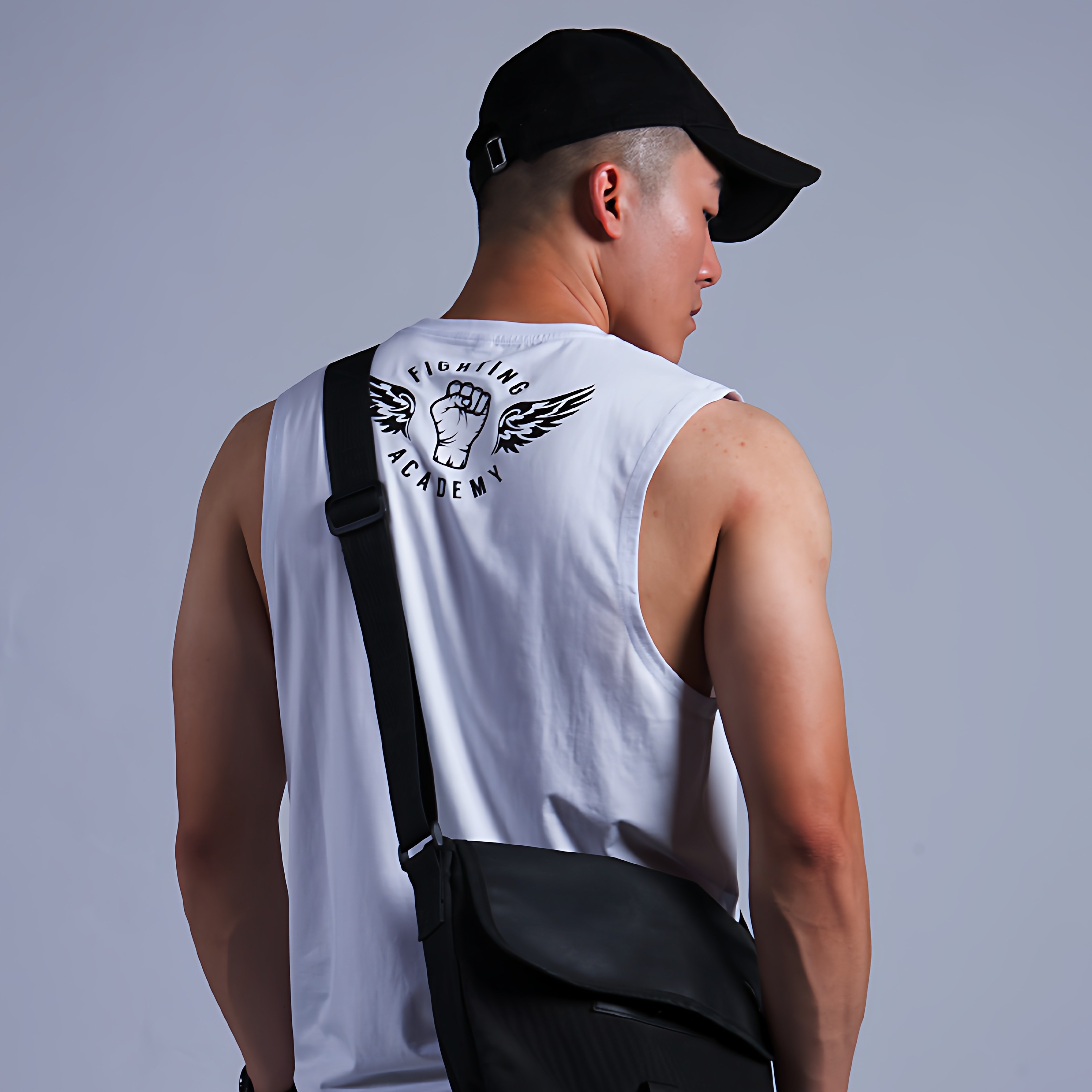 运动背心男士个性圆领健身健美沙滩无袖开叉原创潮牌纯棉时尚休闲