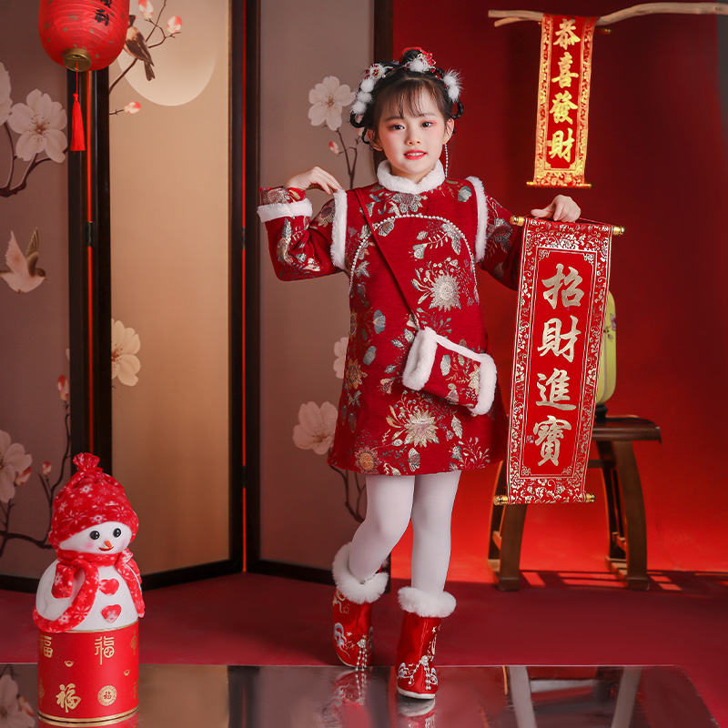 儿童唐装拜年旗袍加棉加厚汉服裙
