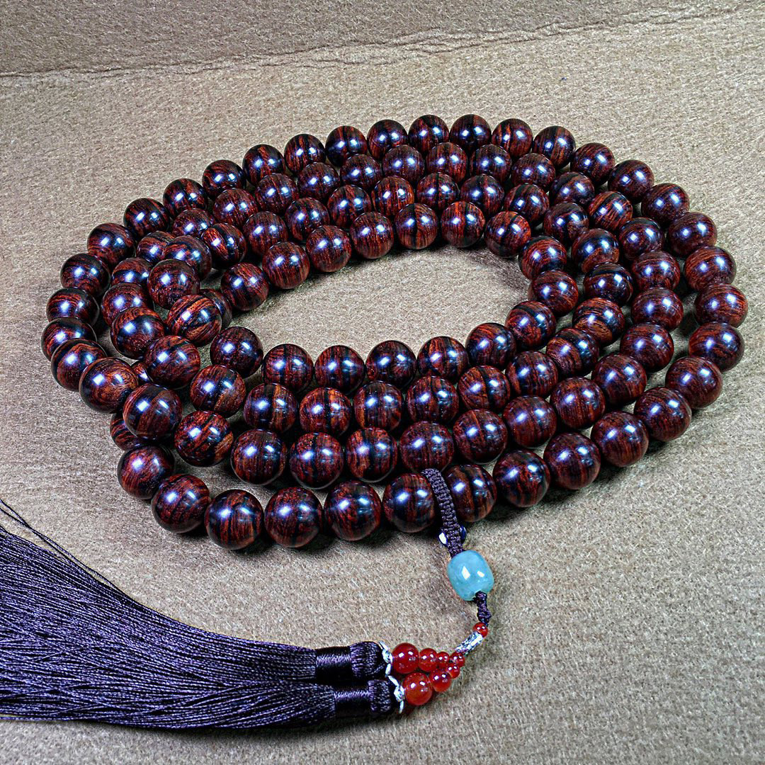 海南黄花梨帝王紫油梨佛珠手串1.8/108颗念珠大豪珠项链文玩收藏