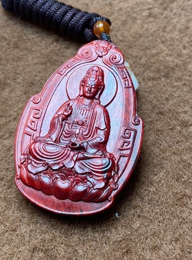 正宗印度小叶紫檀木雕观音/普度众生项链吊坠佛牌车挂件手把件