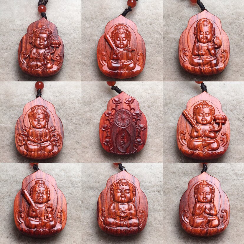 印度小叶紫檀木雕十二生肖车挂坠护身符佛牌项链吊坠宝宝佛手把件