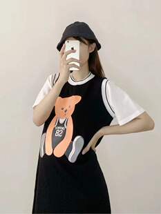 【MS母婴馆】孕妇装2024春夏新款清爽卡通小熊孕妇针织短袖连衣裙