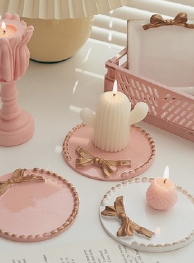 复古简约香薰蜡烛烛台托盘装饰树脂摆件创意欧式摄影道具圆形碟子