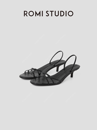Romi Studio Elegant Sheepskin Open-Toe Thin Strap Kitten Heel High-Heeled Sandals Rwcrp33618