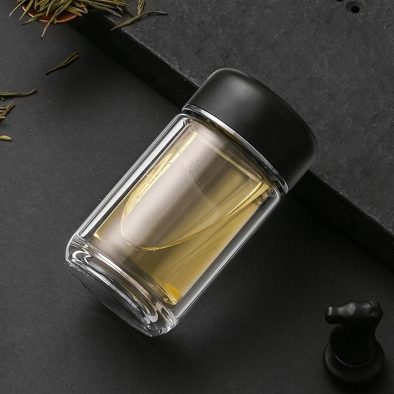 明霞双层水杯男女便携迷你高硼硅玻璃杯加厚透明办公茶杯子150ml