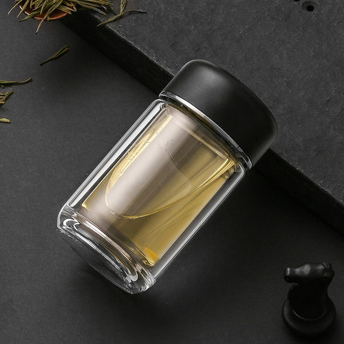 明霞双层水杯带盖迷你加厚高硼硅