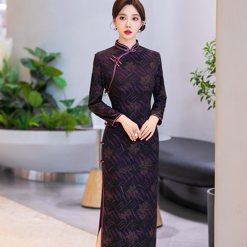 老上海旗袍2024年新款秋冬改良妈妈长款大码气质端庄复古日常长袖