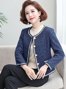 梵猫新款妈妈秋装外套中年女装短款小香风西装中老年洋气上衣50岁