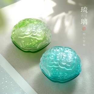 问心堂南风琉璃墨盒带盖不易干墨保湿书法国画古法手工制作印泥盒