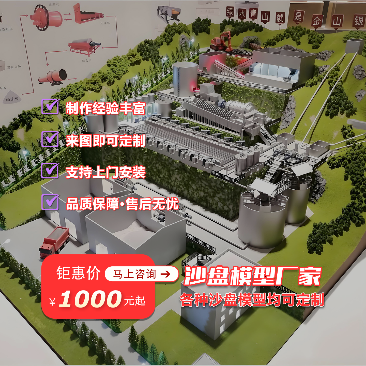 选矿工艺流程演示模型定做选矿设备模型制作选矿厂沙盘模型定制