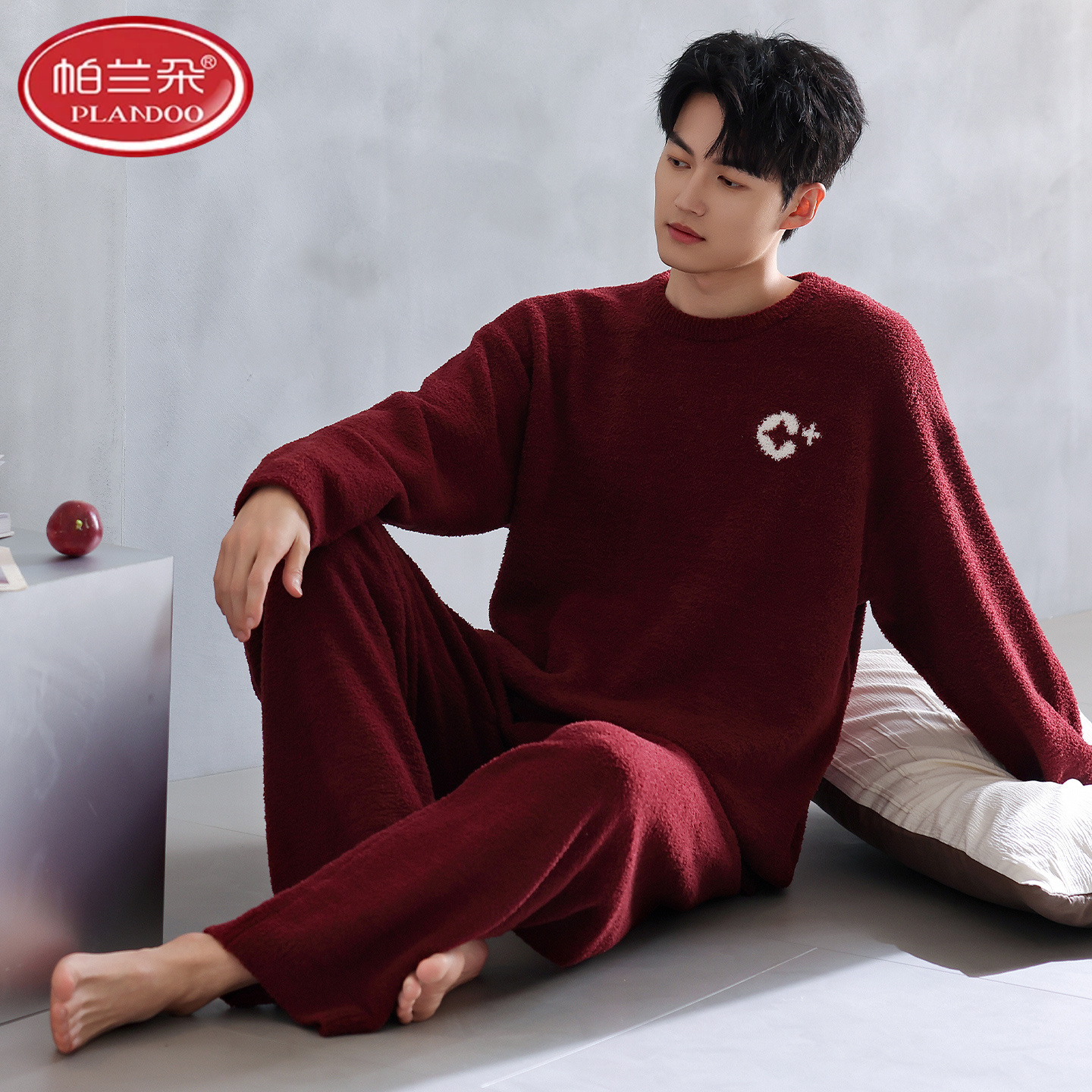 帕兰朵男士睡衣2025冬季加绒加厚保暖半边绒青年男款家居服套装男