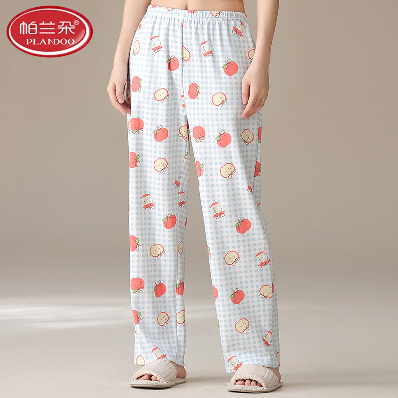 帕兰朵睡裤女春秋季100%纯棉长裤宽松加大码全棉秋冬卡通家居裤子