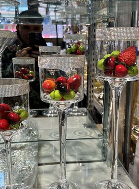欧式高脚杯玻璃花瓶透明水培花器婚庆插花花瓶蜡烛杯花束点缀摆件
