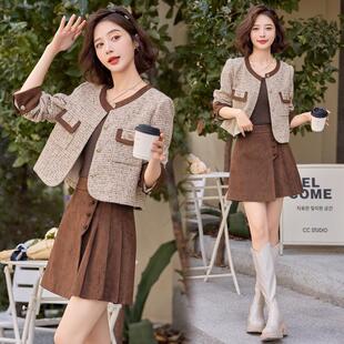 2025早春秋法式小香风套装女高级感鹿皮绒小个子气质减龄短裙套装