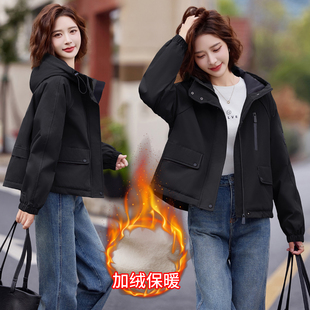 加绒加厚连帽派克棉服女2025秋冬季高级感休闲宽松棉衣外套冲锋衣