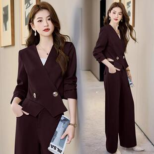 欧洲站时尚西装套装女2025春秋新款时髦洋气减龄阔腿裤职业两件套