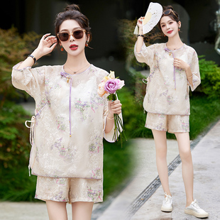 春夏季小个子新中式国风短裤套装女气质洋气高级感刺绣两件套减龄
