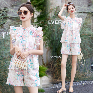 法式小香风短裤套装女夏季2025新款碎花上衣时尚两件套高级感气质