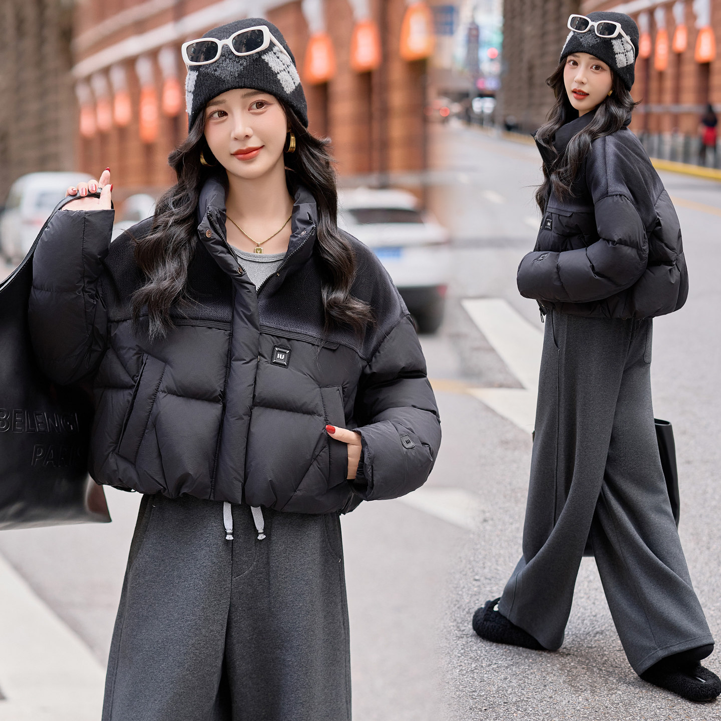 2025新款黑色短款羽绒服女立领宽松加厚保暖外套冬季面包服小个子